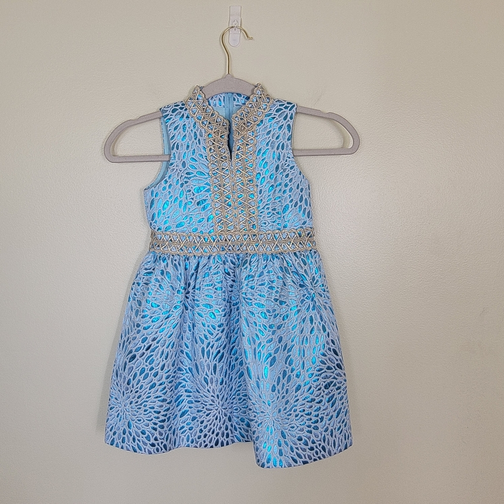 Lilly Pulitzer Mini Franci Dress Bermuda Blue Mettalic Jacquard Size 6 - Picture 2 of 7